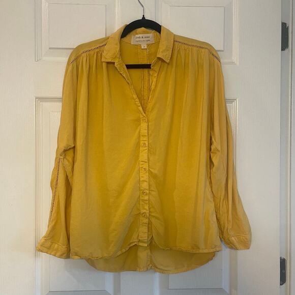 Anthropologie Cloth & Stone Landry Buttondown gold Blouse Shirt Sz Small - Picture 1 of 16
